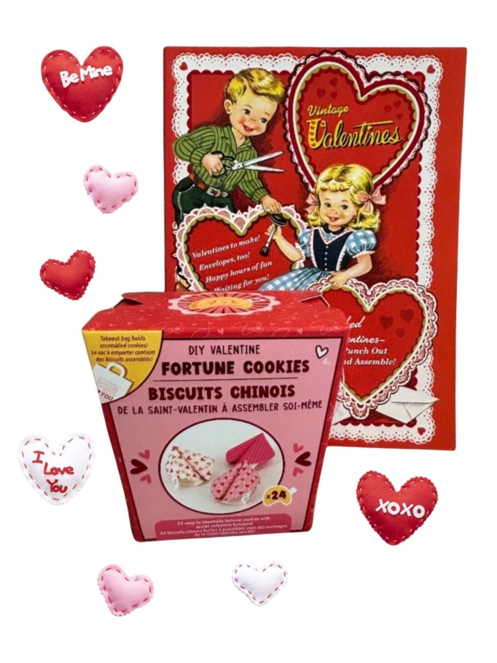 Valentine’s DIY Fortune Cookie Kit With Bonus Vintage Valentines & Felt Hearts